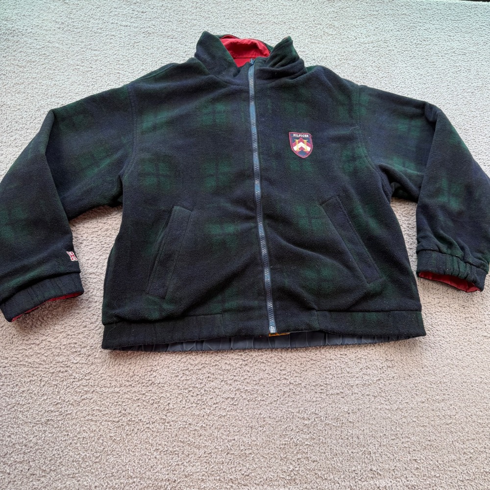 Vintage Tommy Hilfiger Reversible Jacket Plaid Fleece Colorblock Nylon Large 90s